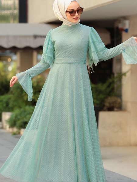 Nayla Collection - Püskül Detaylı Desenli Tesettür Elbise 3195DSN