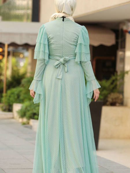 Nayla Collection - Püskül Detaylı Desenli Tesettür Elbise 3195DSN