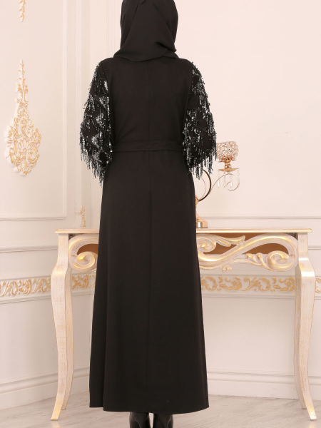 Nayla Collection - Püskül Detaylı Desenli Tesettür Elbise 3195DSN